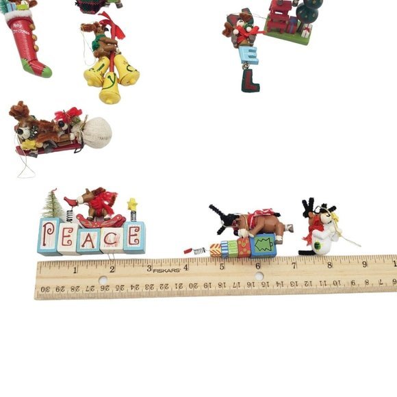 VTG Miniature Wood Reindeer Christmas Ornaments 11 pc Set Handmade Holiday Cute - Picture 9 of 9